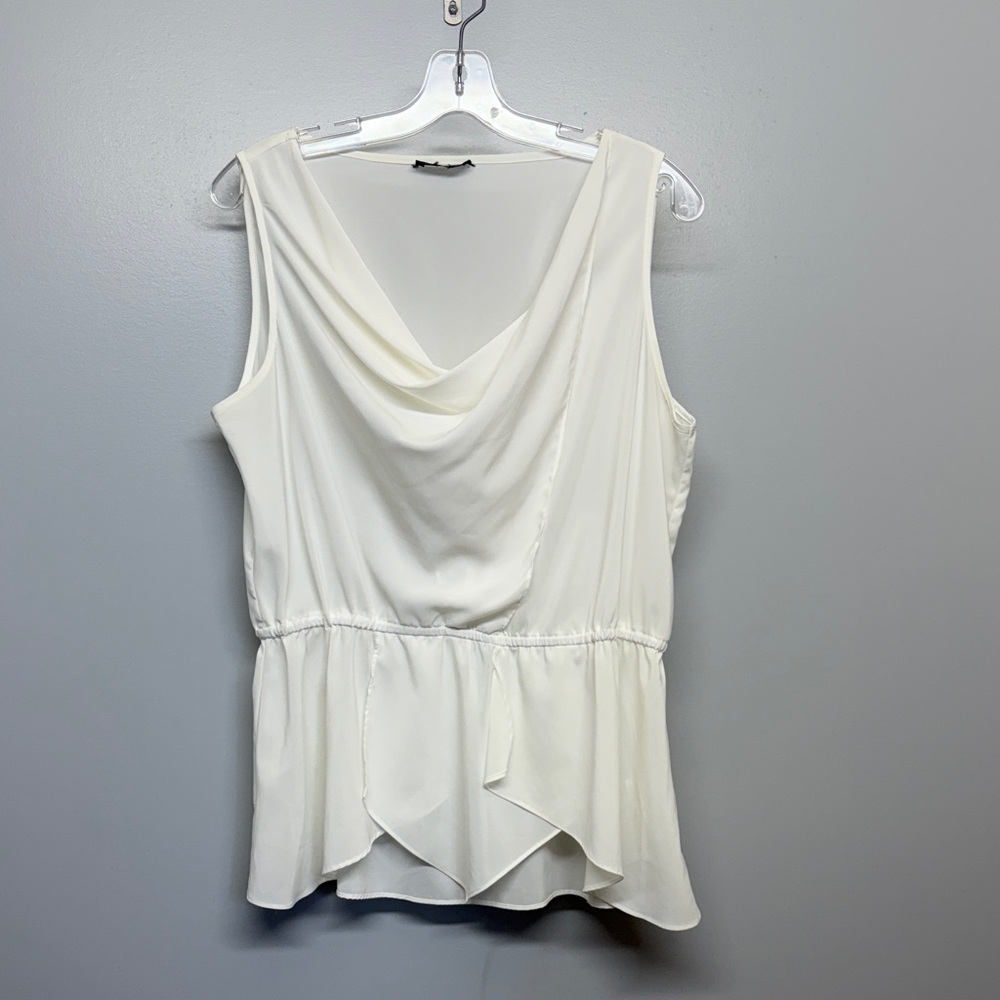 Cream Cowl Sleeveless Ruffle Hem Peplum Romantic Top